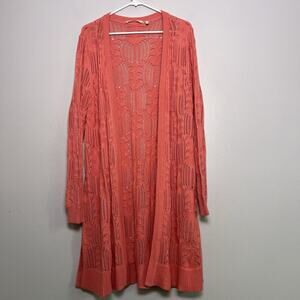 Soft Surroundings Womens Pink Loose Cable Stitch Cardigan Open Sz L Waterfall